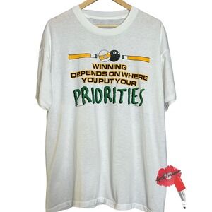 Vintage Graphic Tshirt Large White Pool Table Graphic Shirt 1996‎ Single Stitch